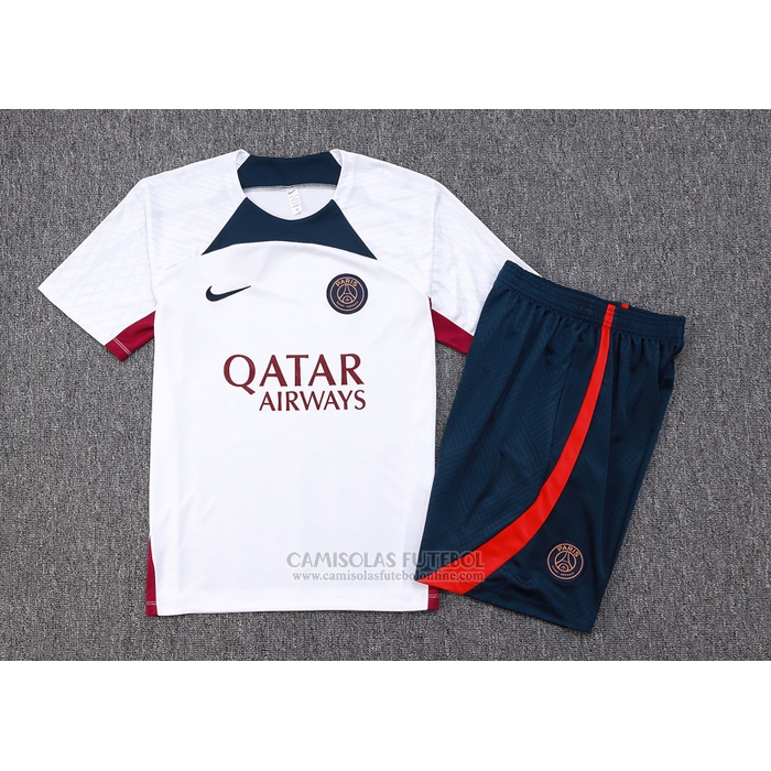 Fato de Treino Paris Saint-Germain Manga Curta 2023-2024 Branco - Calcas Curta